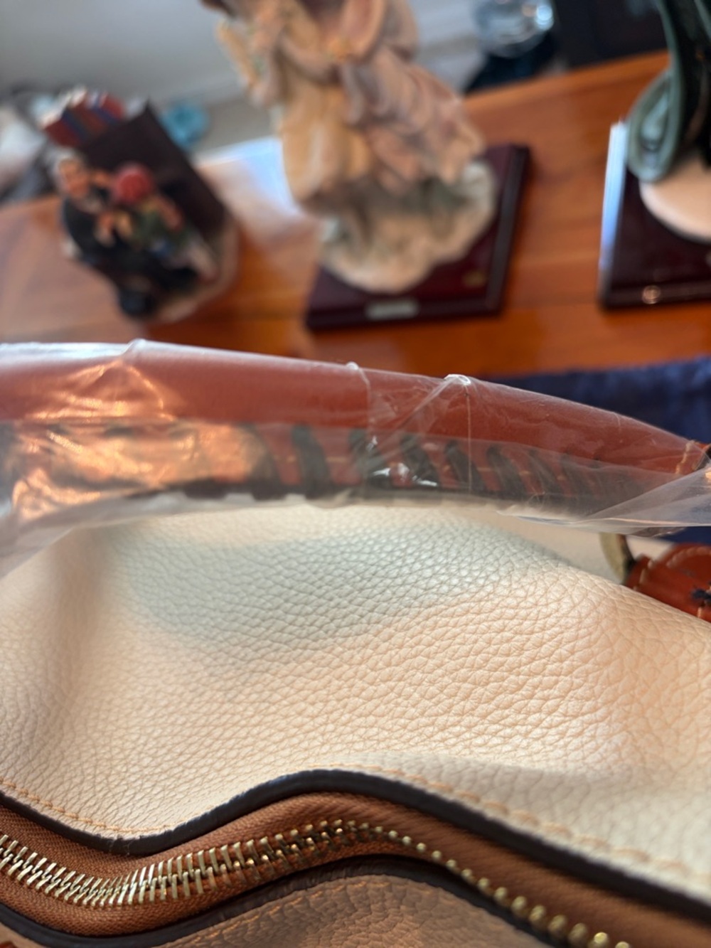Dooney & Bourke Cream Satchel with Tan Trim - Picture 13 of 14
